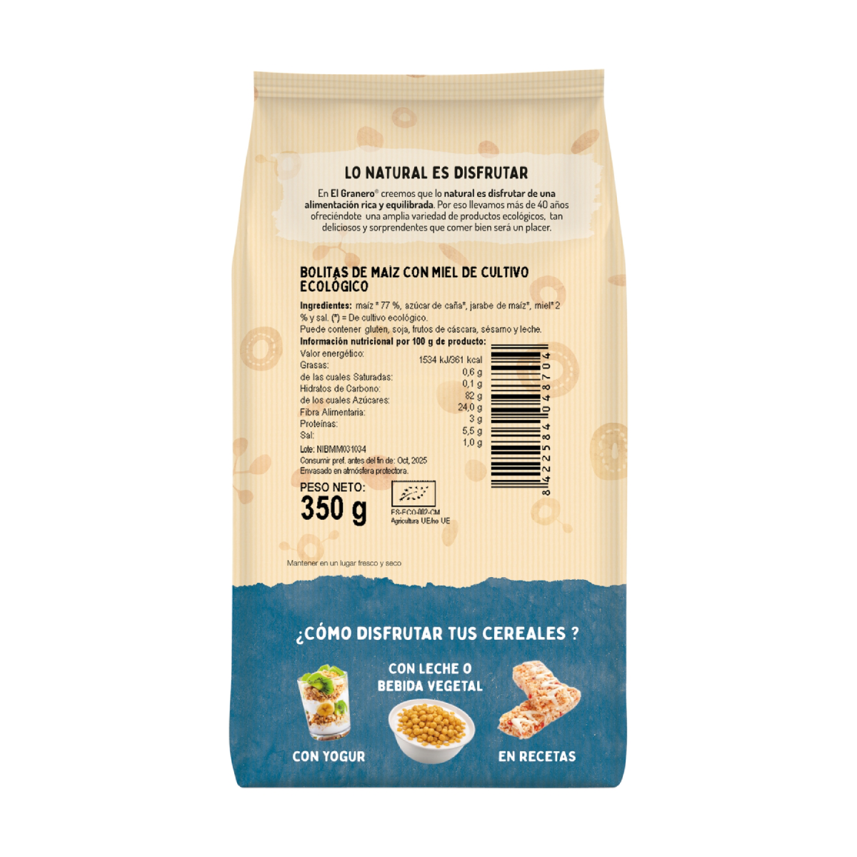 Boulettes de maïs au miel bio El Granero 350 g