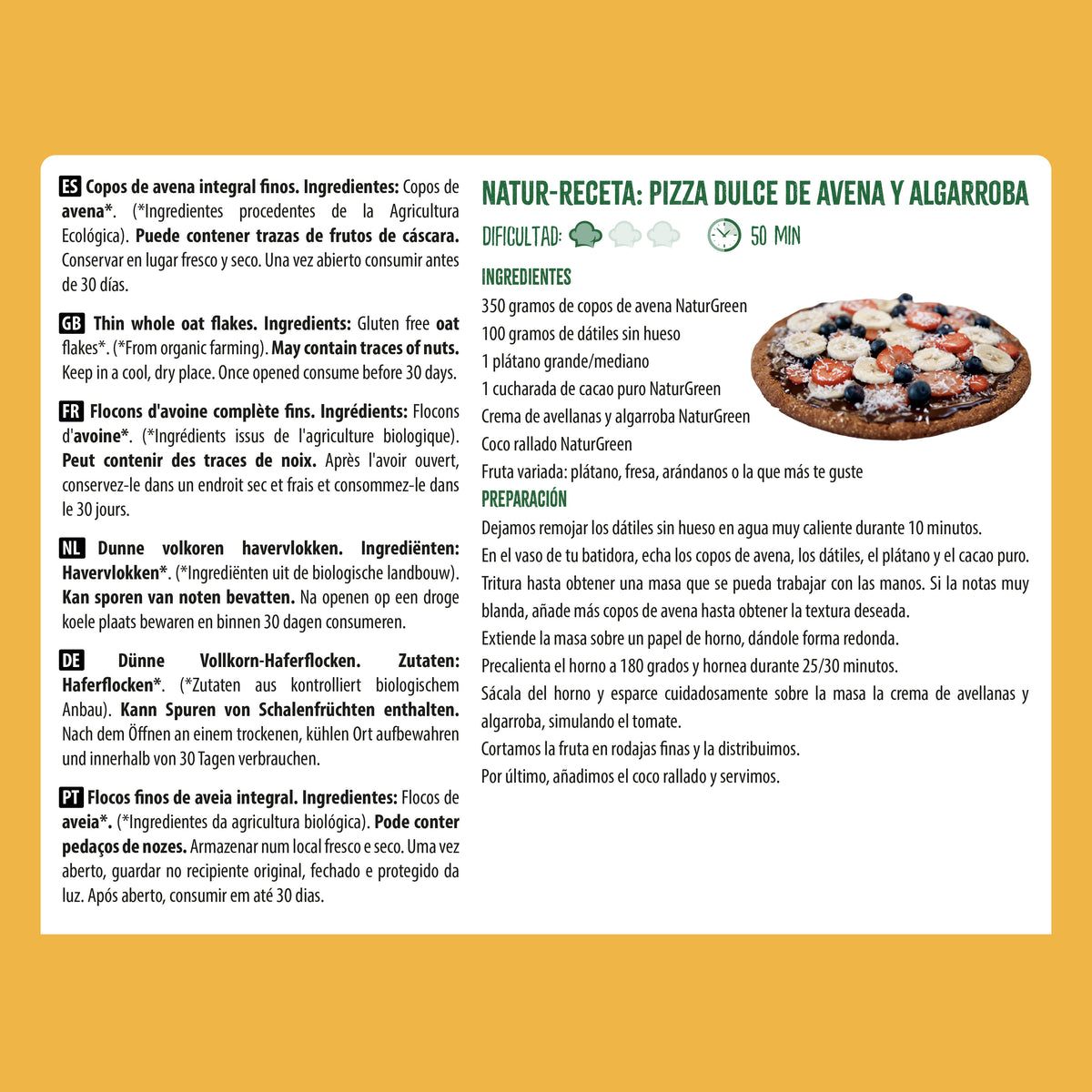 Flocons d'avoine fins sans gluten bio NaturGreen, 1 kg