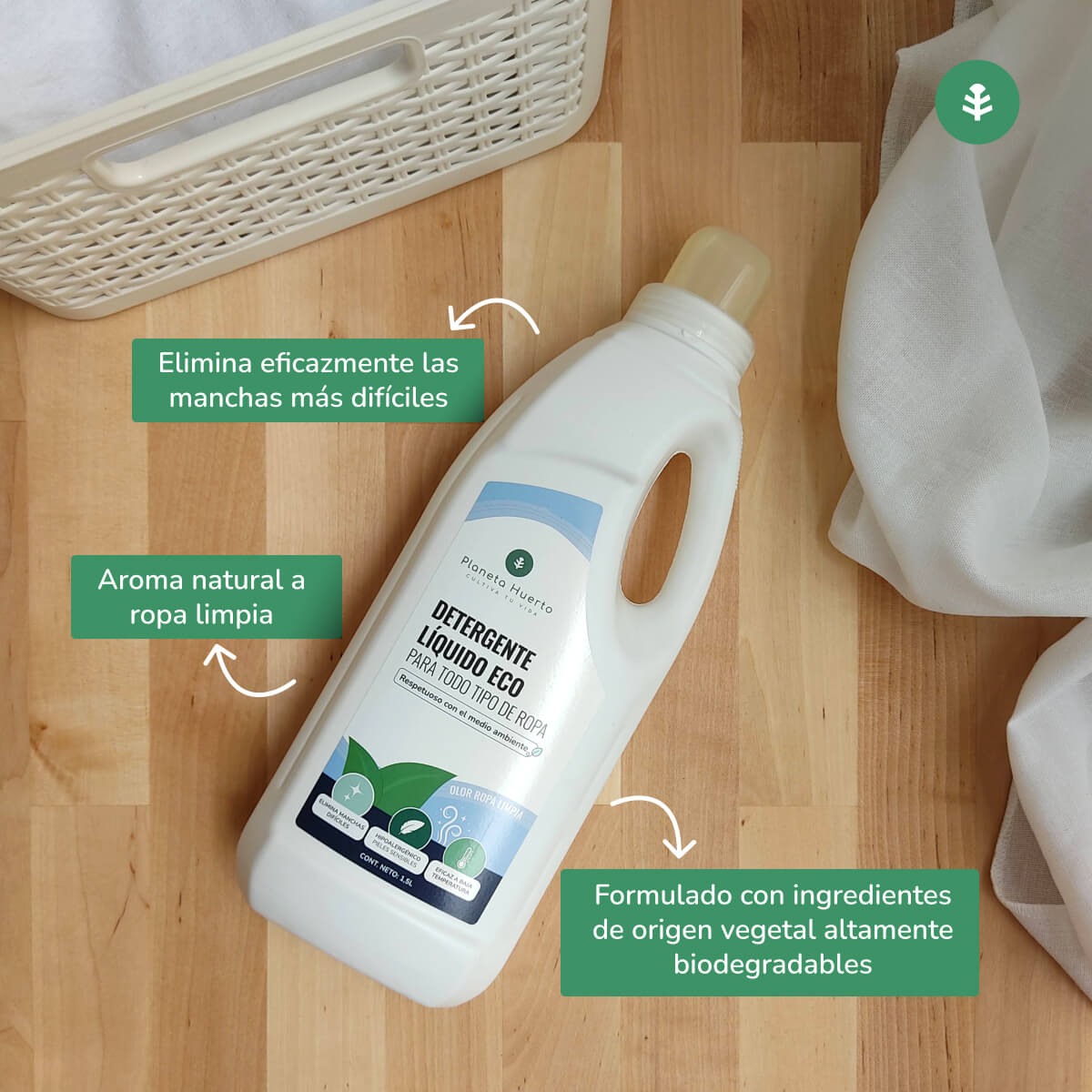 Detergente Líquido Ropa ECO Aroma natural a ropa limpia Planeta Huerto 1,5 Litros