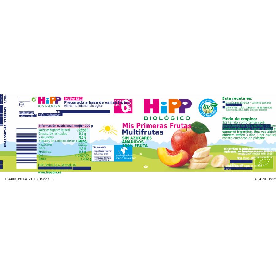 Pack x 3 Tarrito Biológico Multifrutas Bio + 6 Meses HiPP 190 g