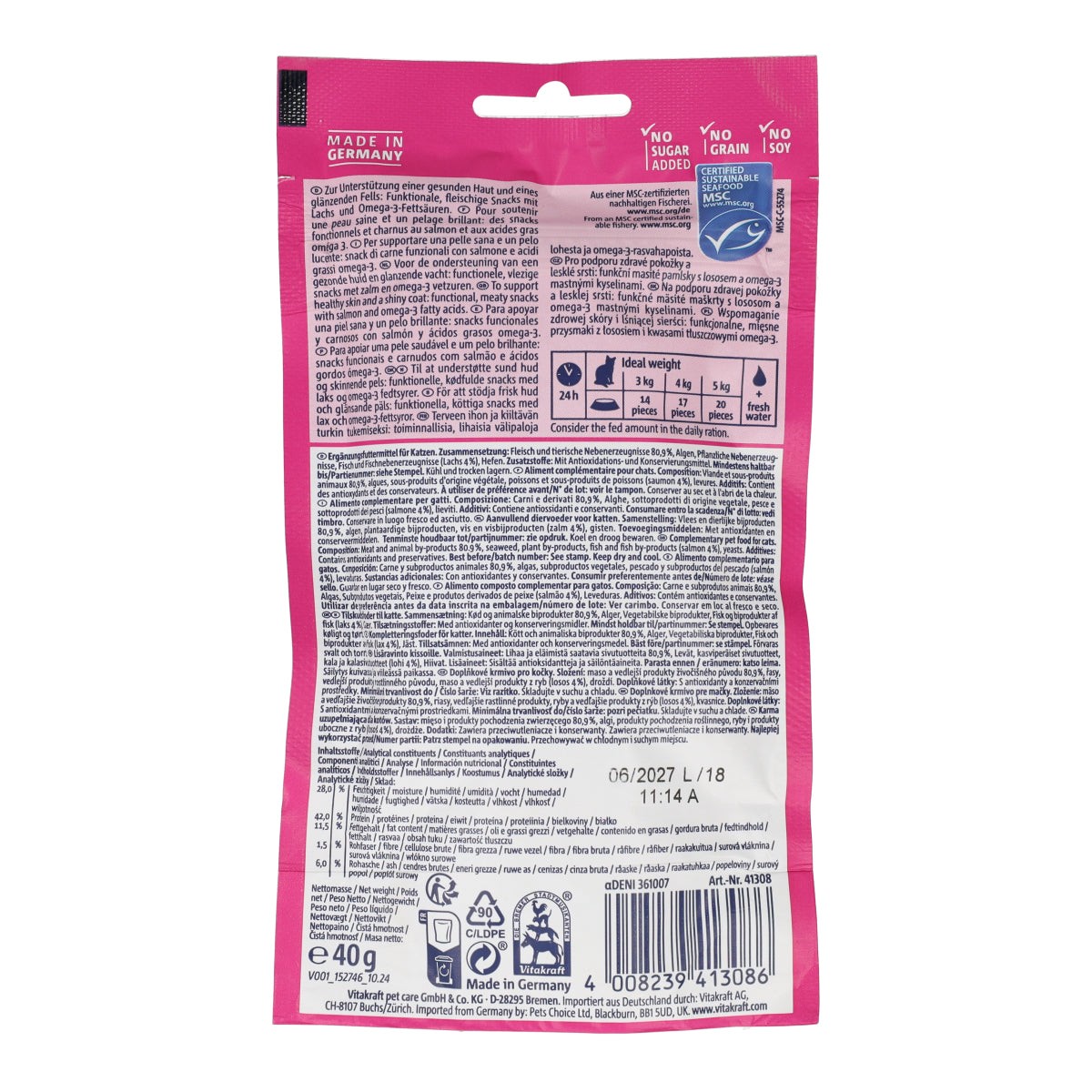 Vita Hearts Skin & coat salmón Vitakraft 40g
