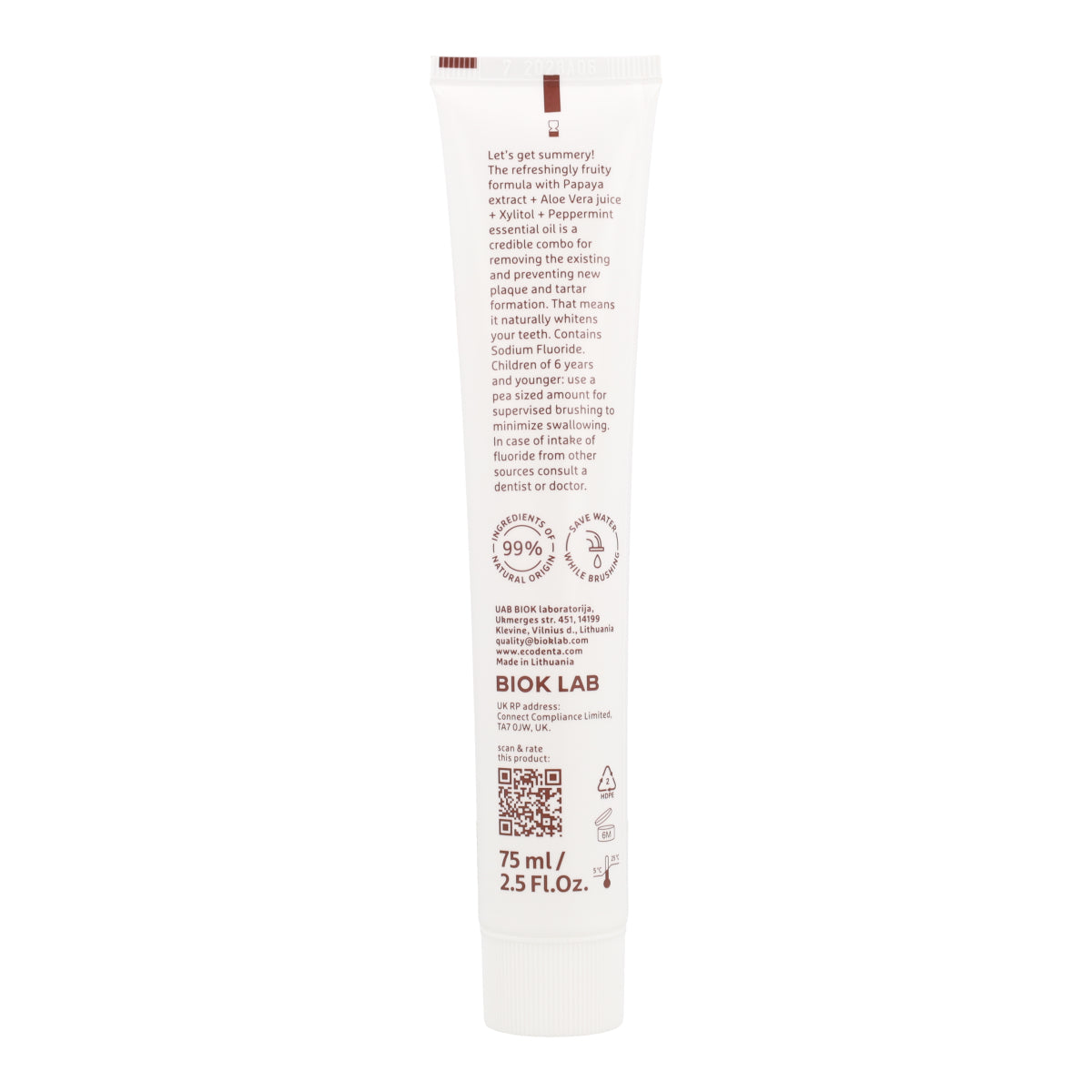Pasta dental Blanqueadora con Extracto de Papaya Bio EcoDenta 75 ml
