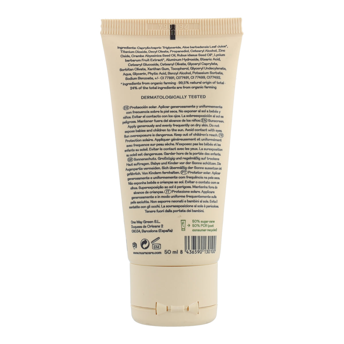 Crème Solaire Visage Teintée SPF50 Tube Nuura 50 ml