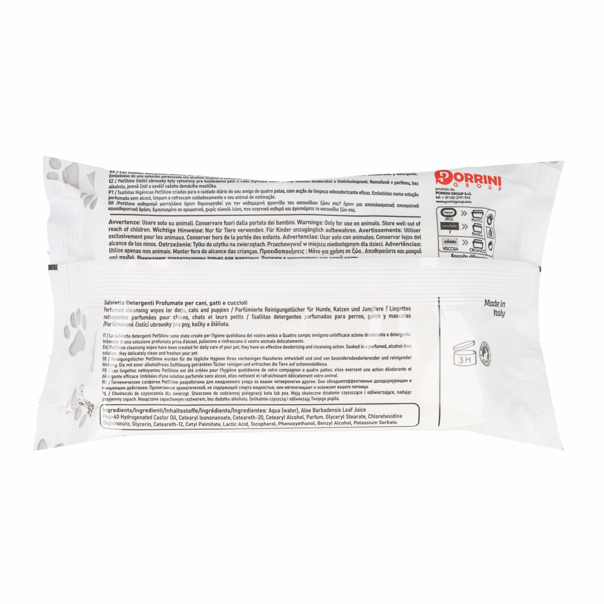 Porrini Lingettes Hygiène Chien/Chat, Talc Aloès, 40 unités