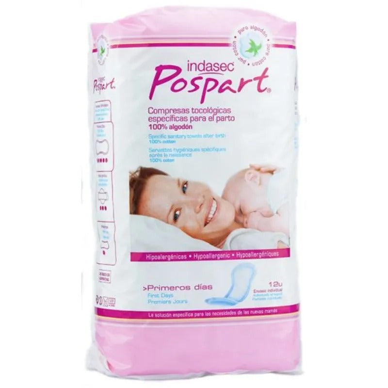 Serviettes hygiéniques post-partum 100 % coton INDASEC POSPART Premiers Jours 12 unités