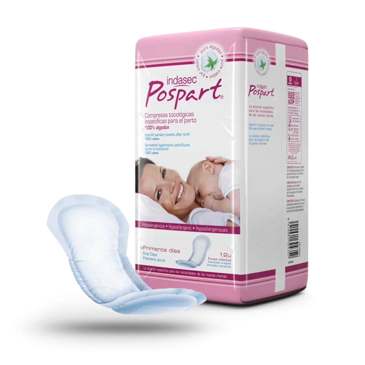 Serviettes hygiéniques post-partum 100 % coton INDASEC POSPART Premiers Jours 12 unités