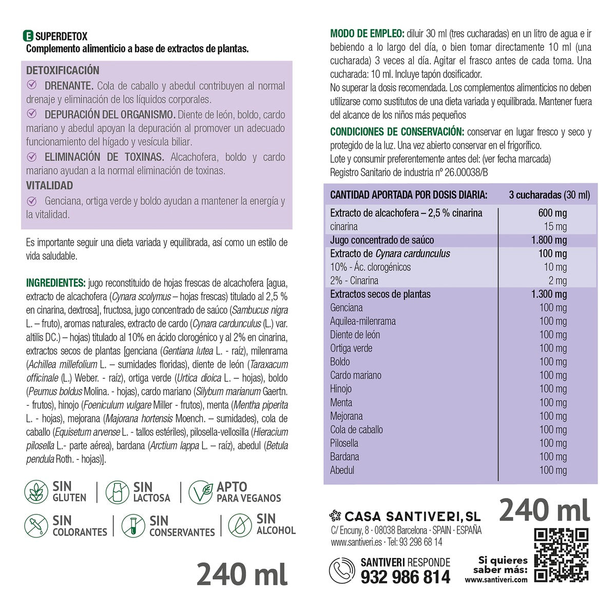 Sirop Superdetox Santiveri 240 ml