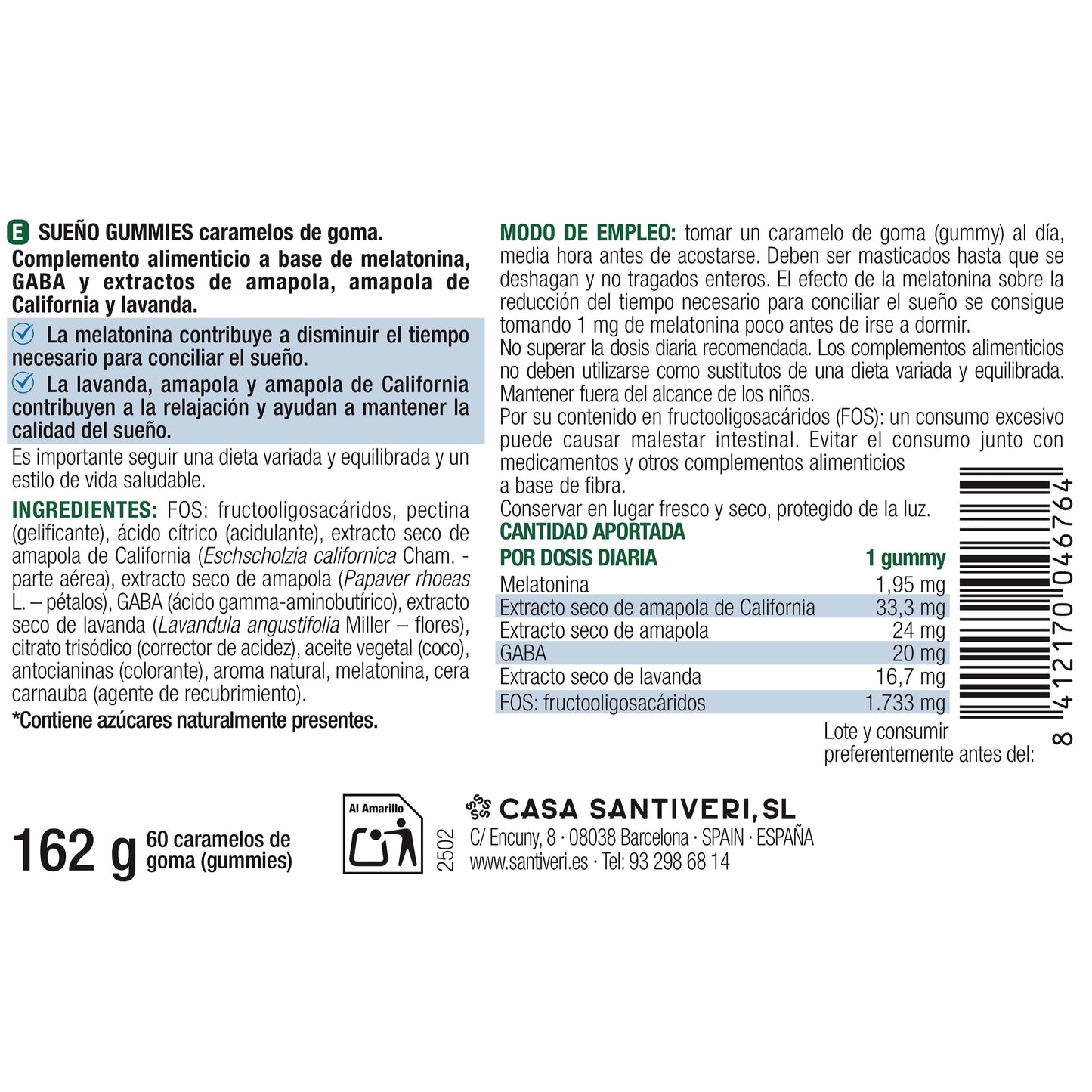 Gummies à mâcher sommeil Santiveri 60 gummies 162 g