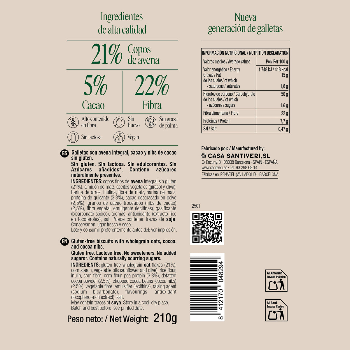 Biscuits nibs cacao triple zéro Santiveri