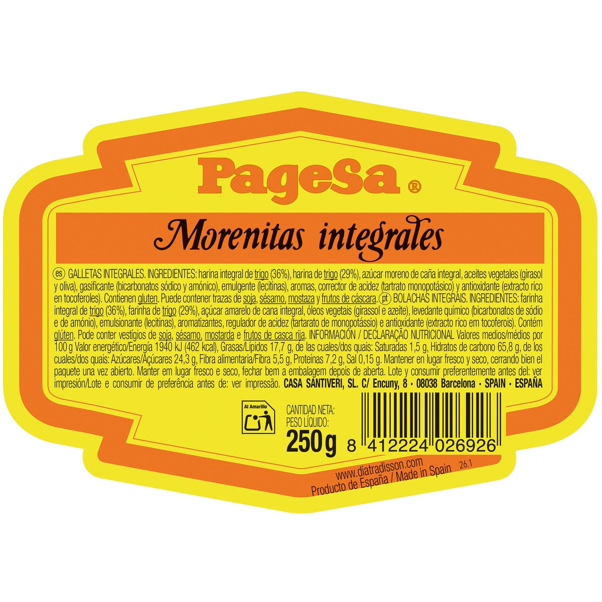 Biscuits brun foncé complets Santiveri 250 g