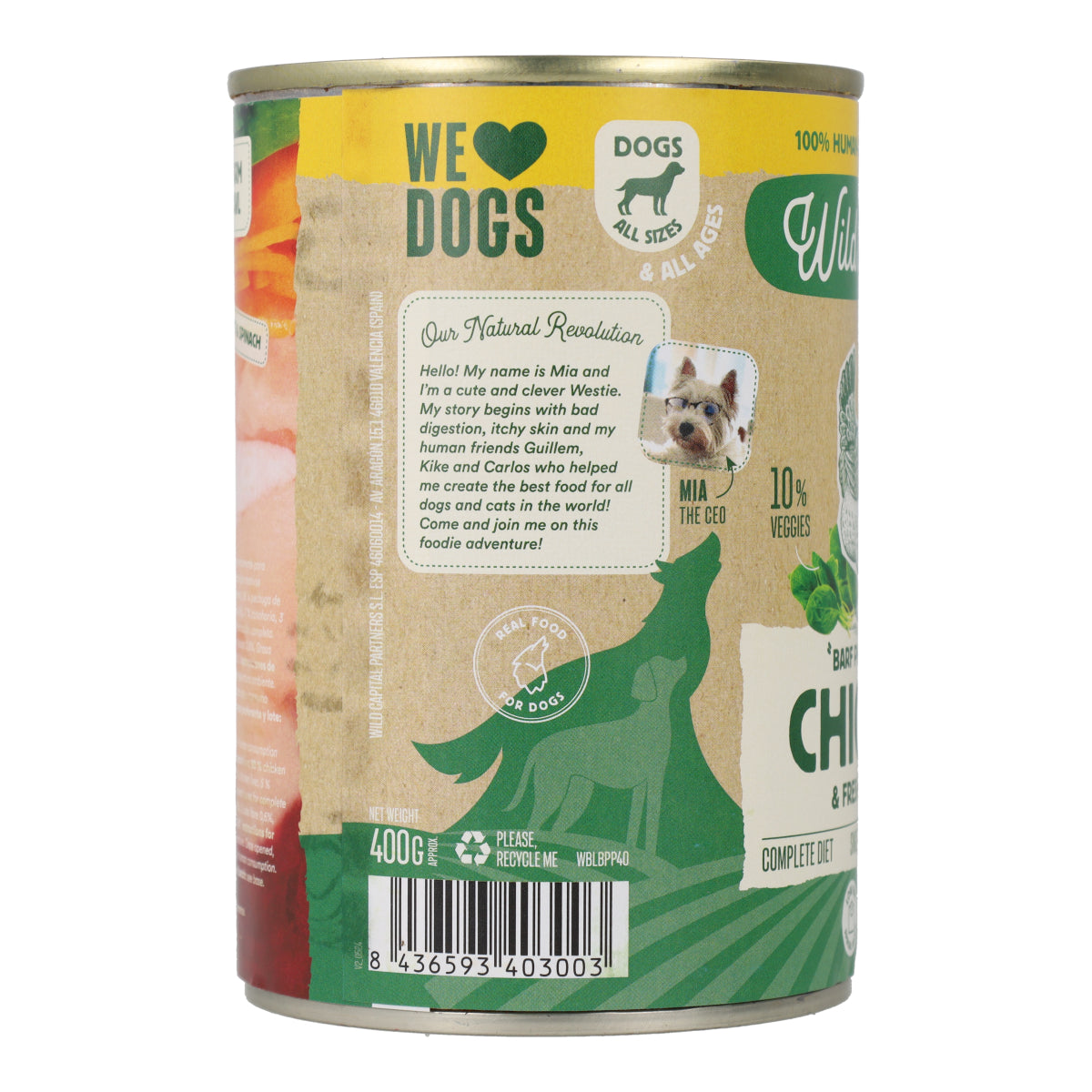 Boîte de poulet BARF pour chiens Wild Balance 400 g