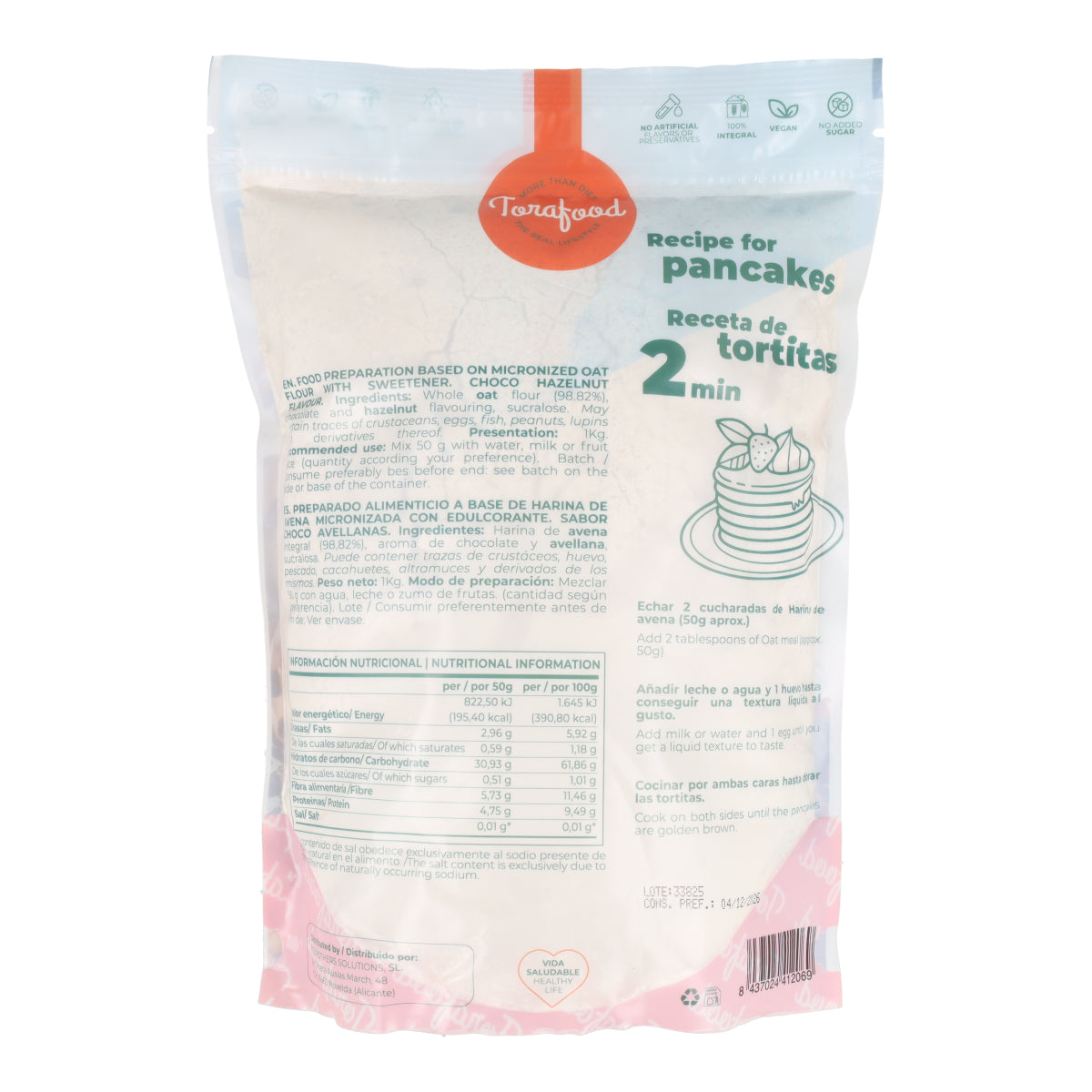 Farine d'avoine choco noisette Torafood 1kg