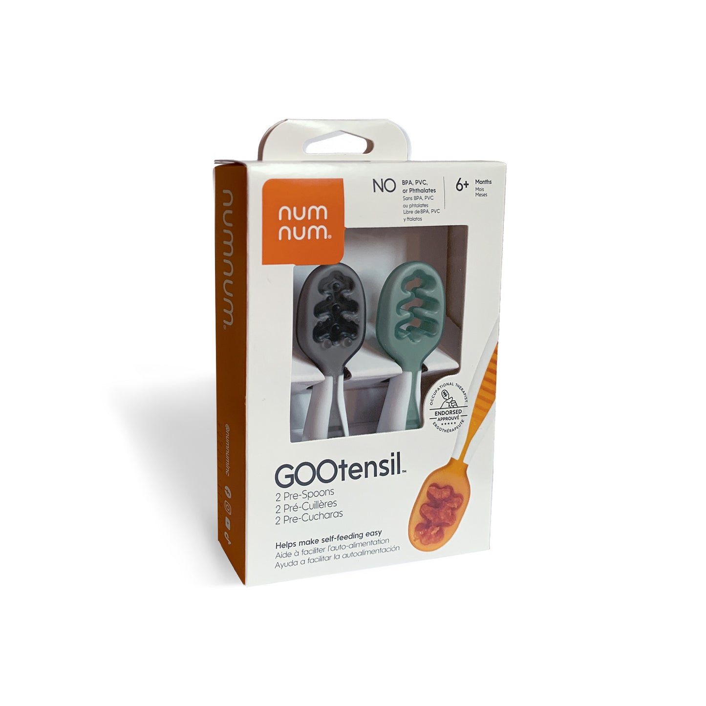 Pré-cuillères pour bébé + 6 mois NumNum lot de 2 Gris et Vert