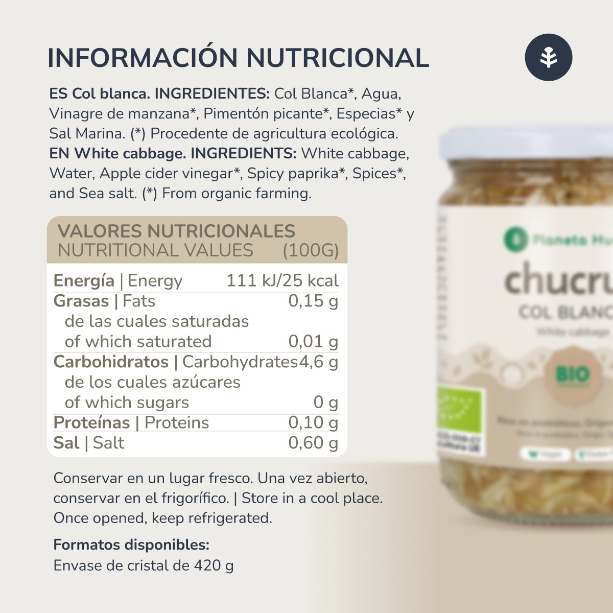 Chucrut Col Blanca ECO Planeta Huerto 420 g