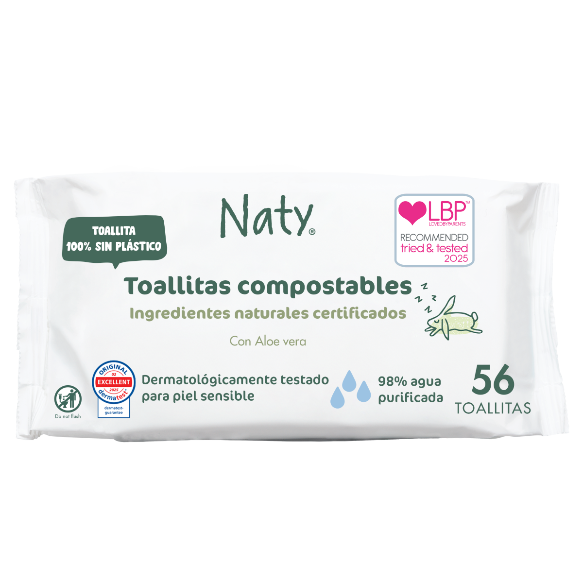 Lingettes à l'aloe vera Naty 56 unités