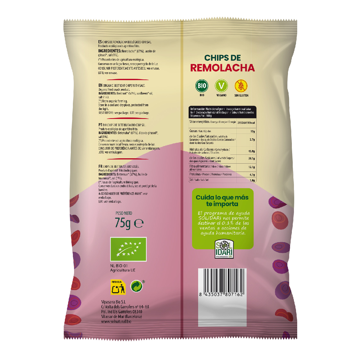 Chips de betterave bio Sol Natural 75 g