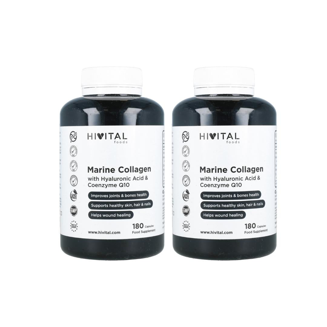 Pack 2 x Colágeno Marino con Ácido Hialurónico, Coenzima Q10, Vitamina C y Zinc Hivital 180 cápsulas