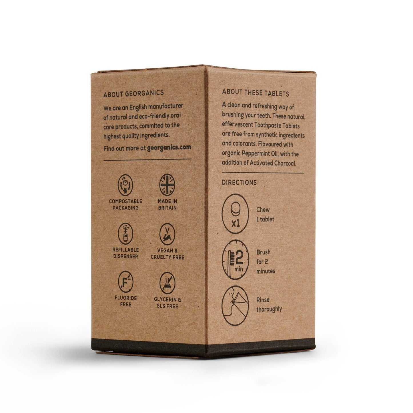 Dentífrico Natural en Tabletas con Carbón Activado y Menta Georganics 120 tabletas