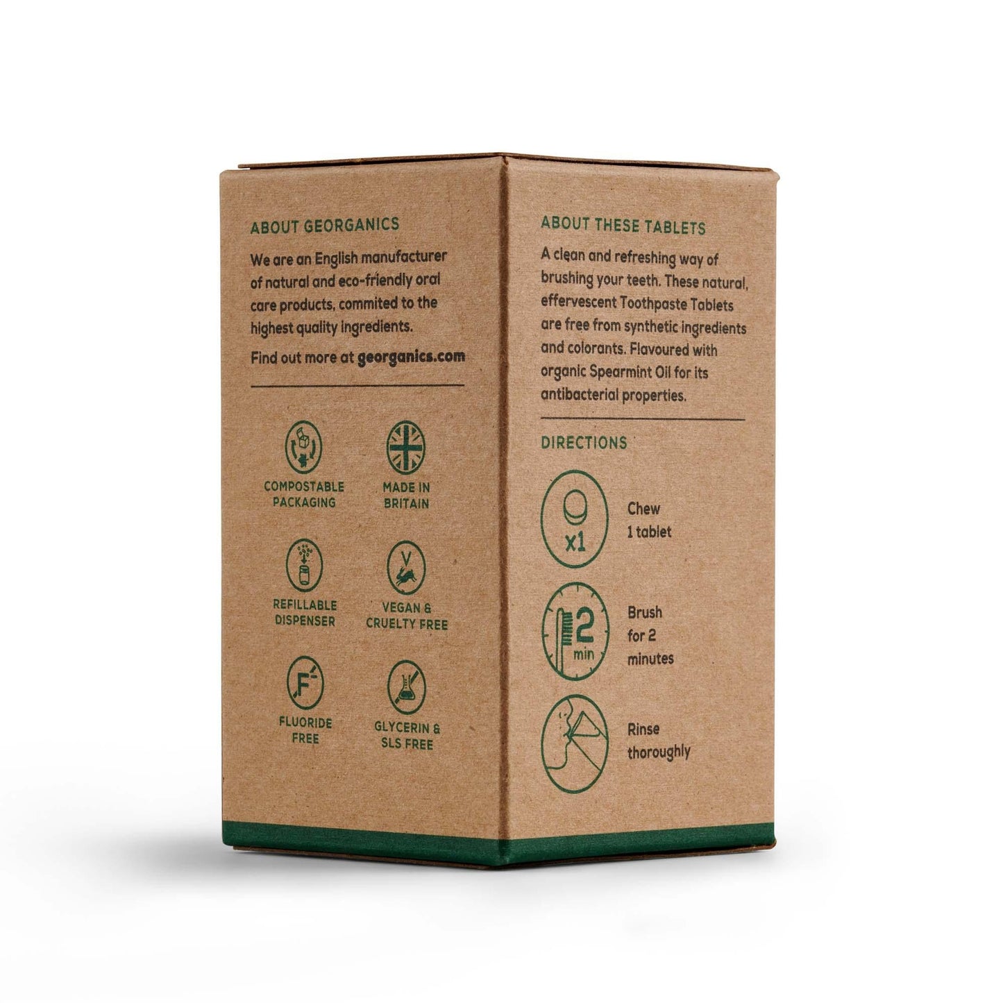 Dentífrico Natural en Tabletas sabor Hierbabuena Georganics 120 tabletas