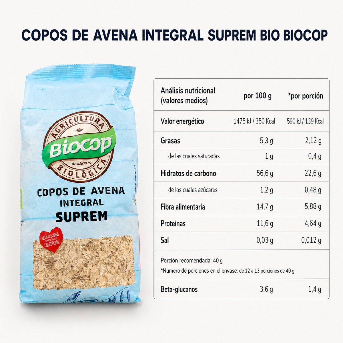 Flocons d'avoine complets Suprem BIO Biocop 500g