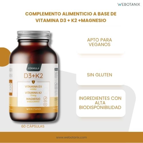 Vitamine D3 4000 UI + K2 + Magnésium Formule Vegan, WeBotanix