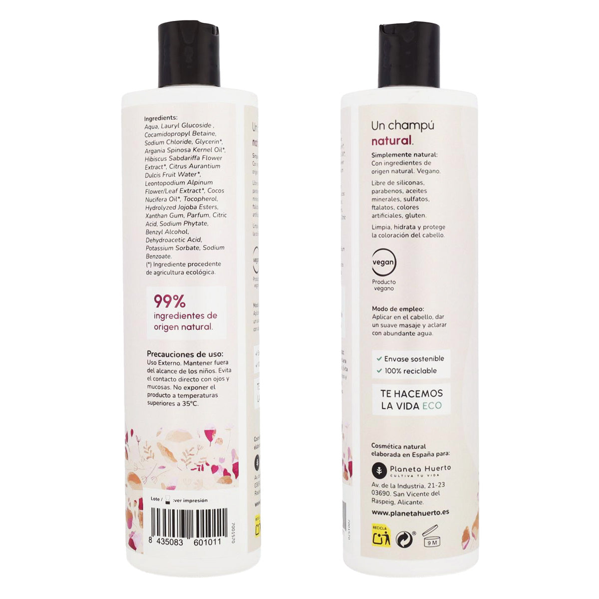Pack Flor de Hibisco: Champú potenciador de brillo 500 ml + Gel de ducha 500 ml + Acondicionador recuperador de brillo 200 ml Planeta Huerto