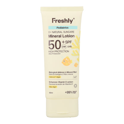 Pédiatrie D+ Protection Solaire Naturelle Lotion Minérale SPF50 Freshly Cosmetics 100 ml