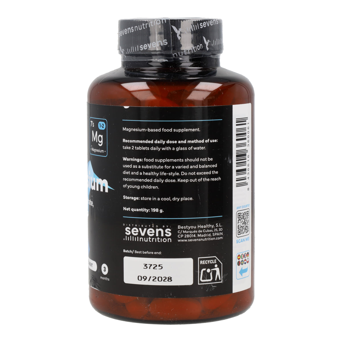 Magnesium Complex Bisglycinate Citrate Taurate et Malate Sevens Nutrition 180 gélules
