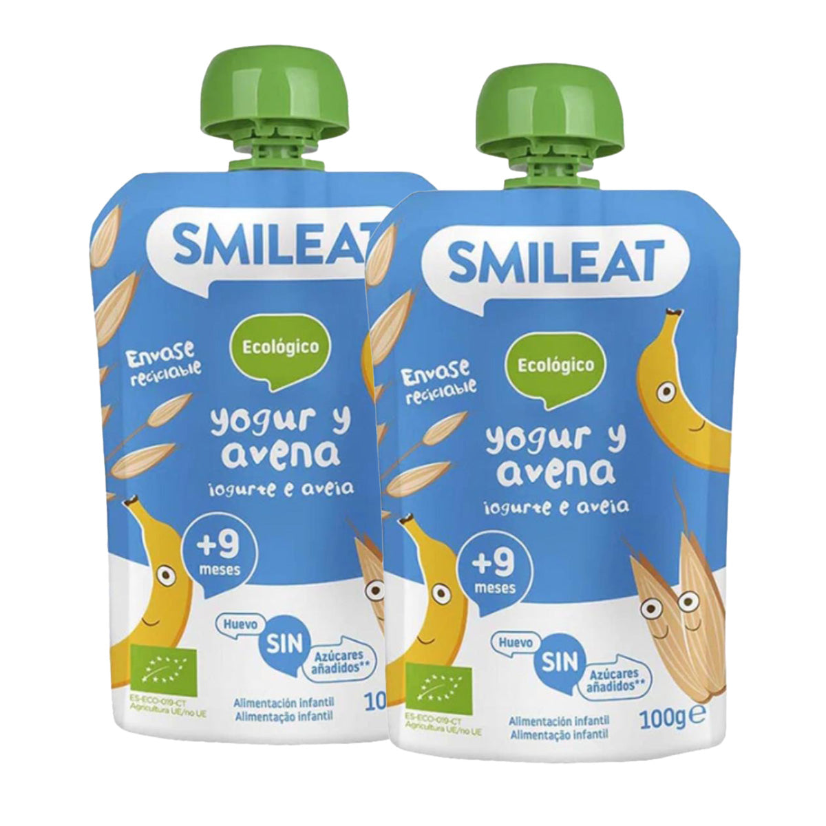PACK 2x Gourdes Yaourt et Avoine BIO Smileat, 100g