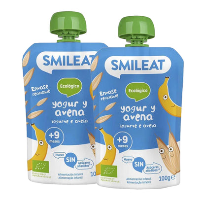 PACK 2x Gourdes Yaourt et Avoine BIO Smileat, 100g