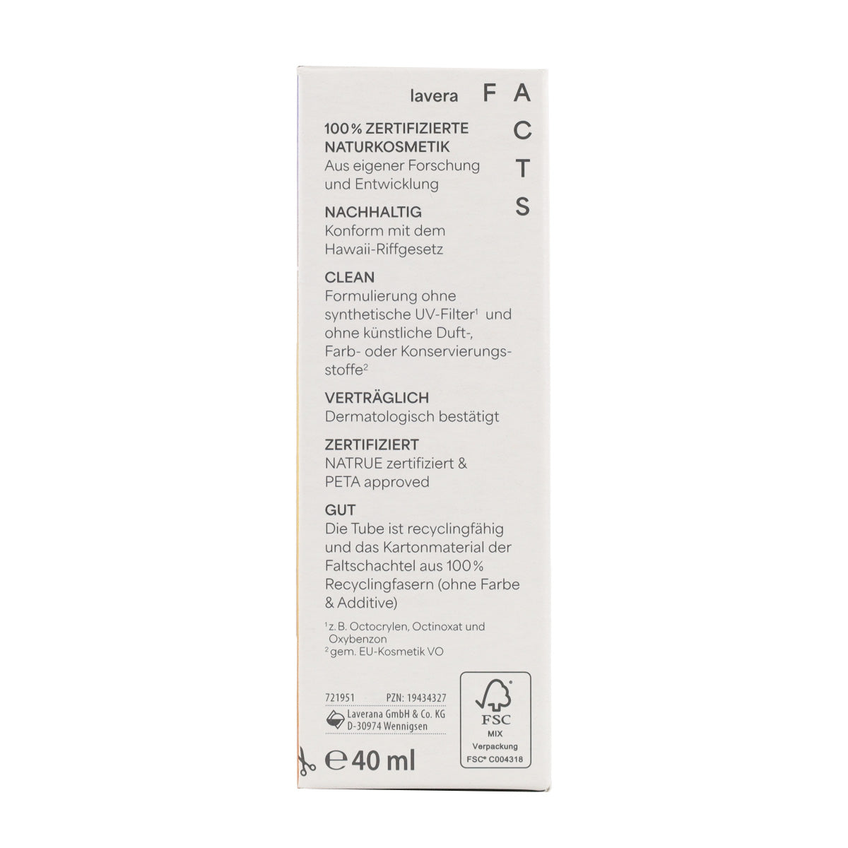 Fluide solaire visage SPF50 Lavera 40 ml