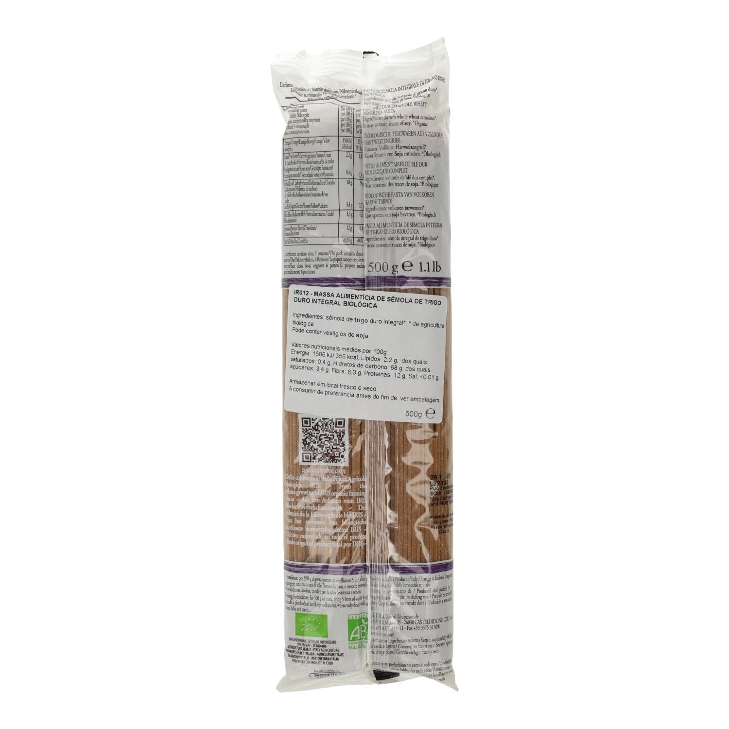 Espagueti de Trigo Integral Bio Iris 500 g