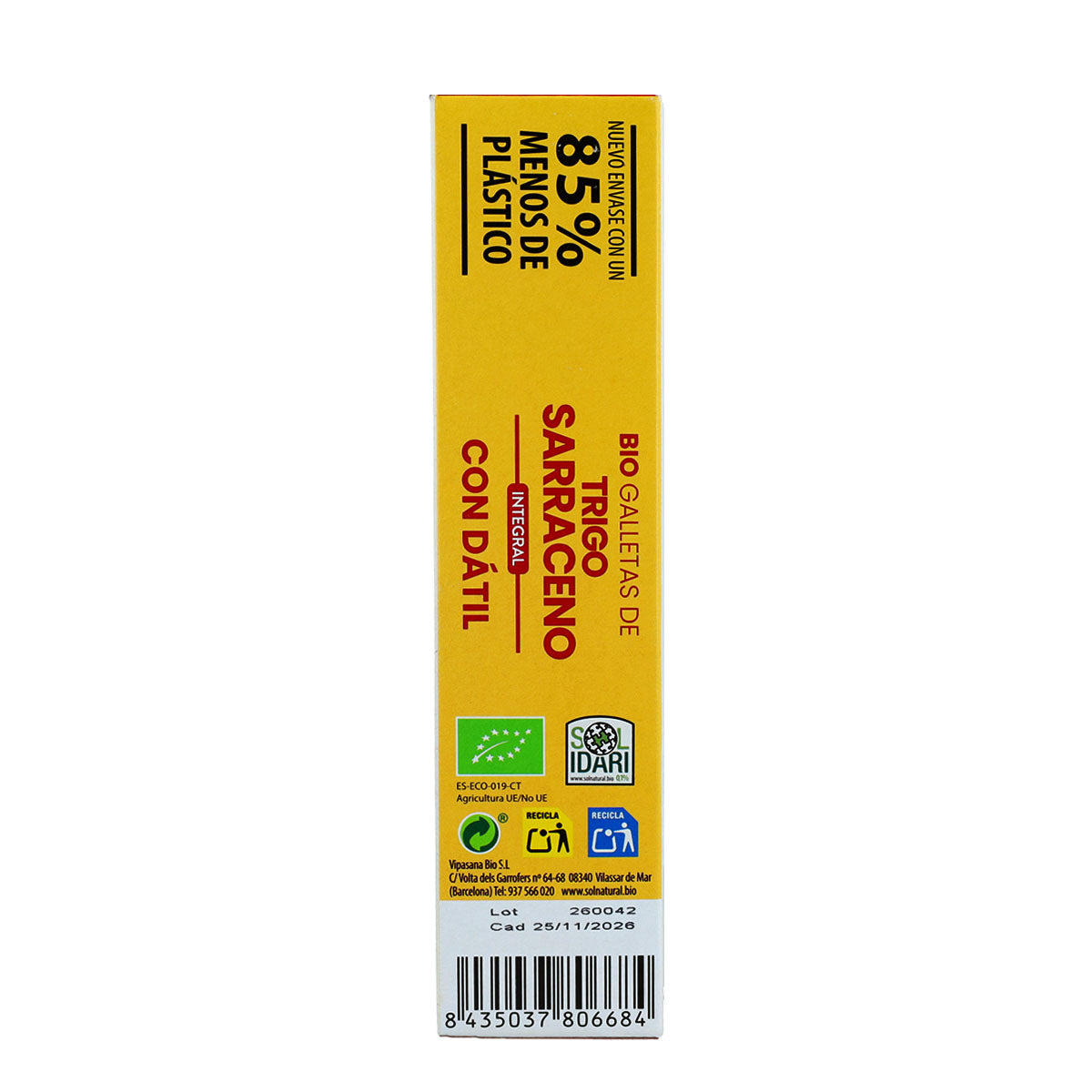Biscuits complets au sarrasin sucrés aux dattes bio Sol Natural 170 g