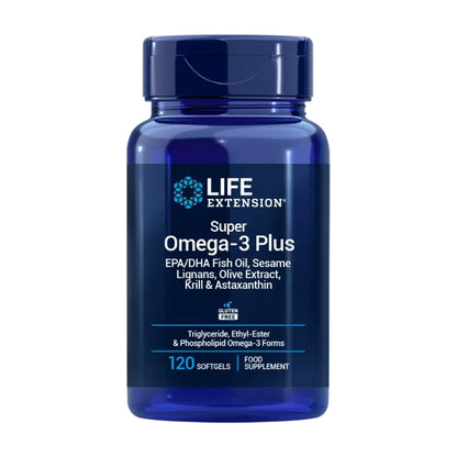 Super Omega-3 Plus EPA/DHA Fish Oil Sesame Lignans Olive Extract Krill & Astaxanthin, Life Extension 120 perlas