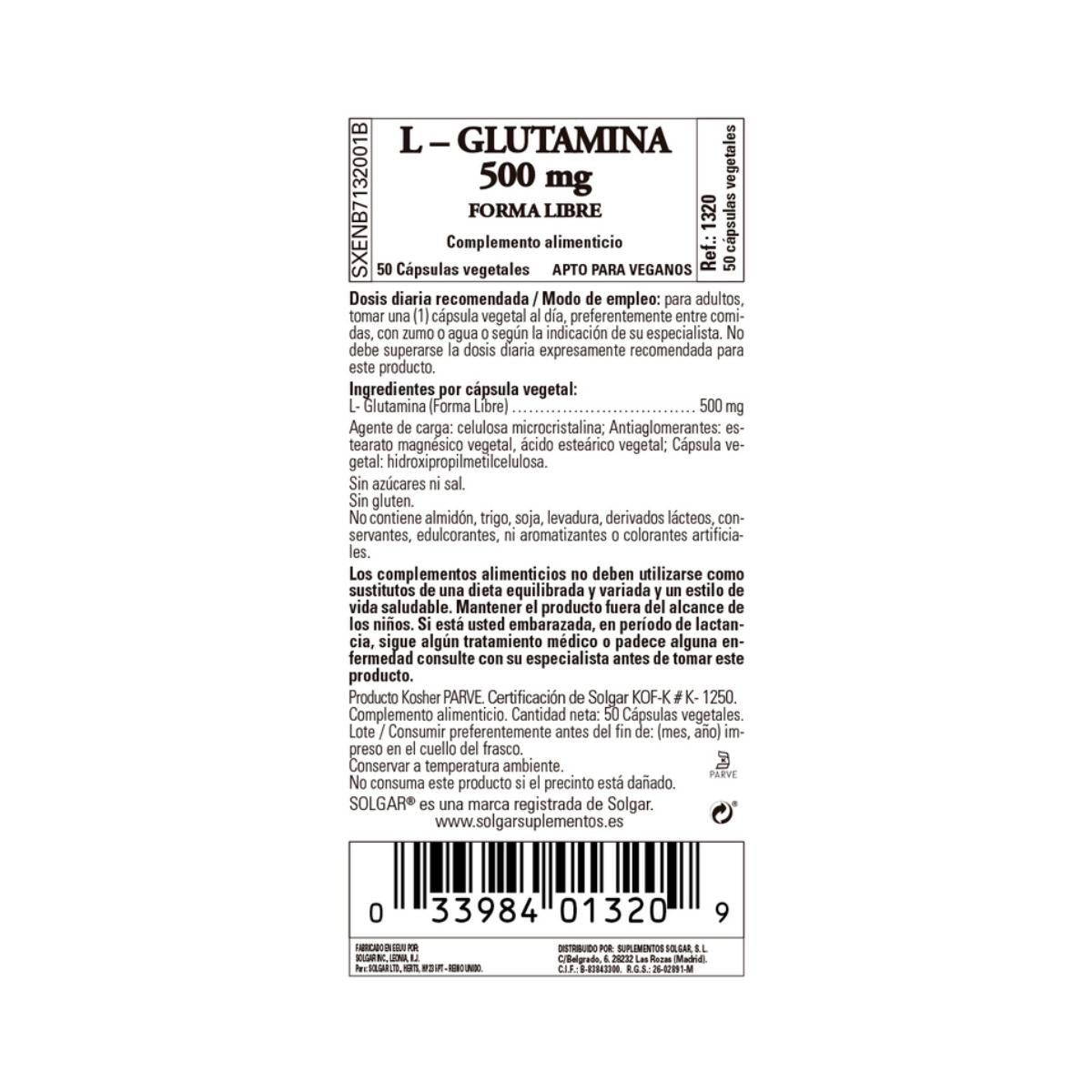 L-Glutamina 50 cápsulas vegetales