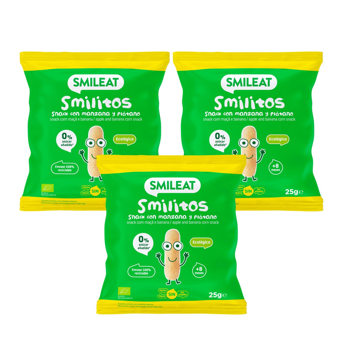 Pack 3x Smilitos de Manzana y Plátano Smileat  25g