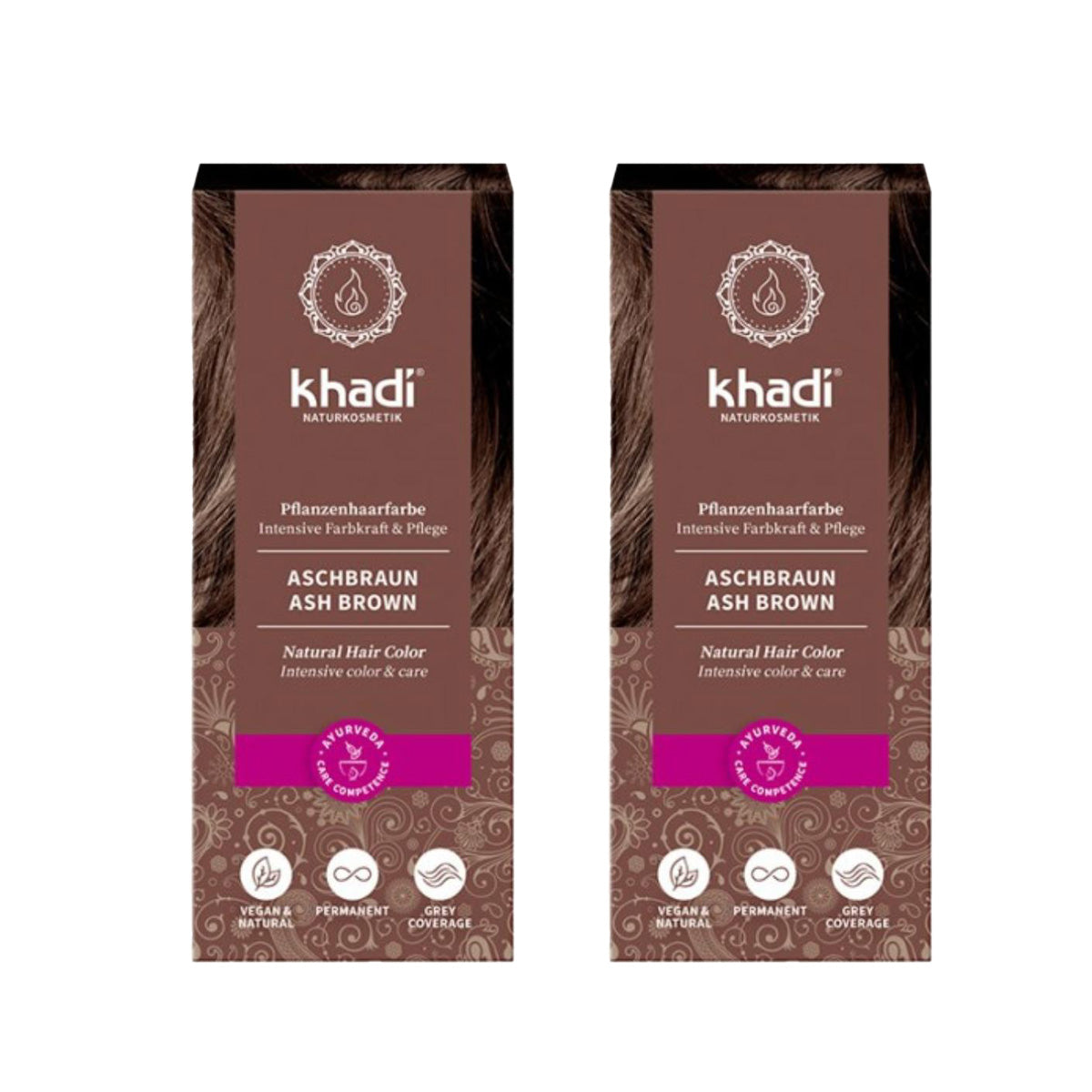 Pack 2x Tinte natural color castaño ceniza Khadi 100 g