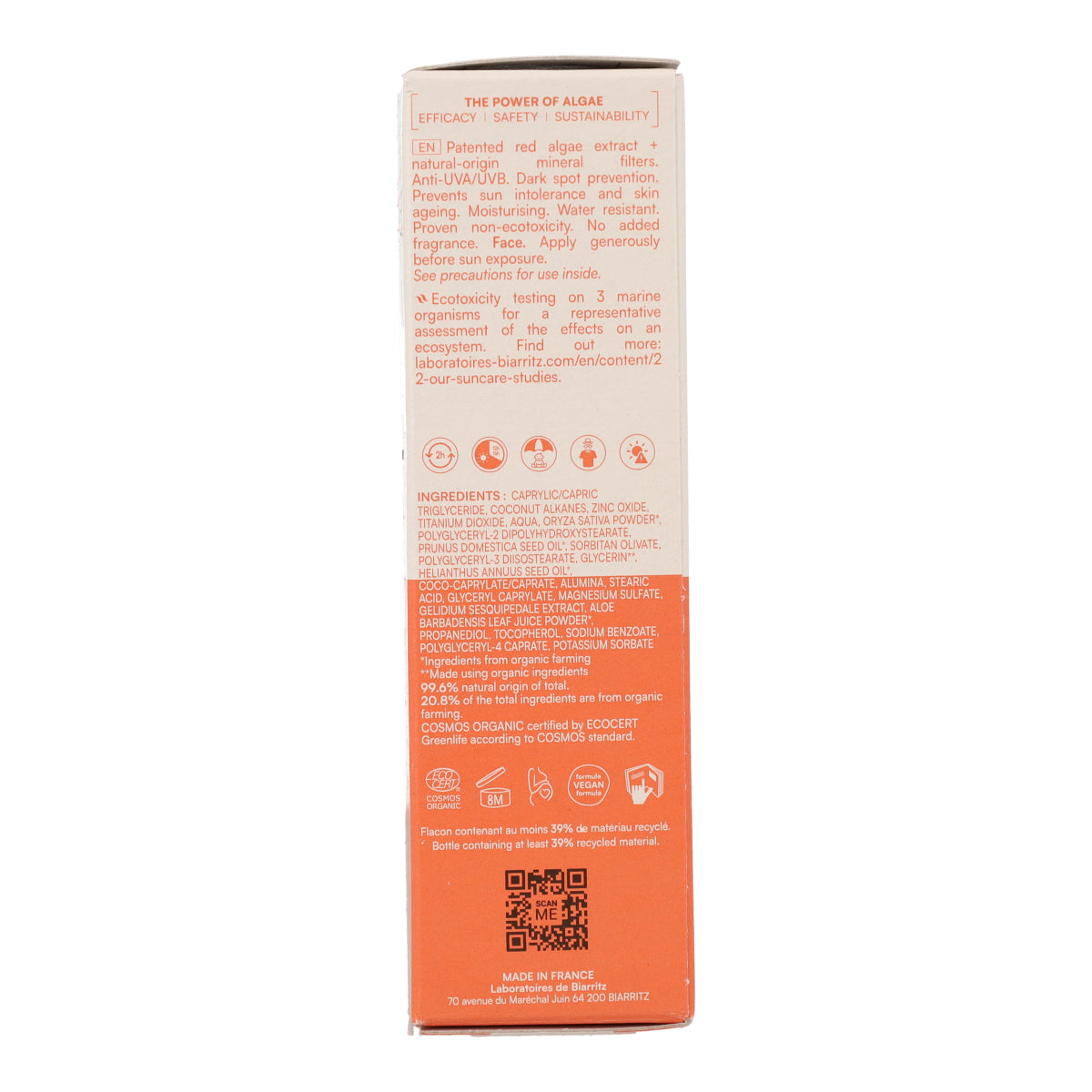 Crème solaire visage SPF 50 Laboratoires Biarritz 50 ml