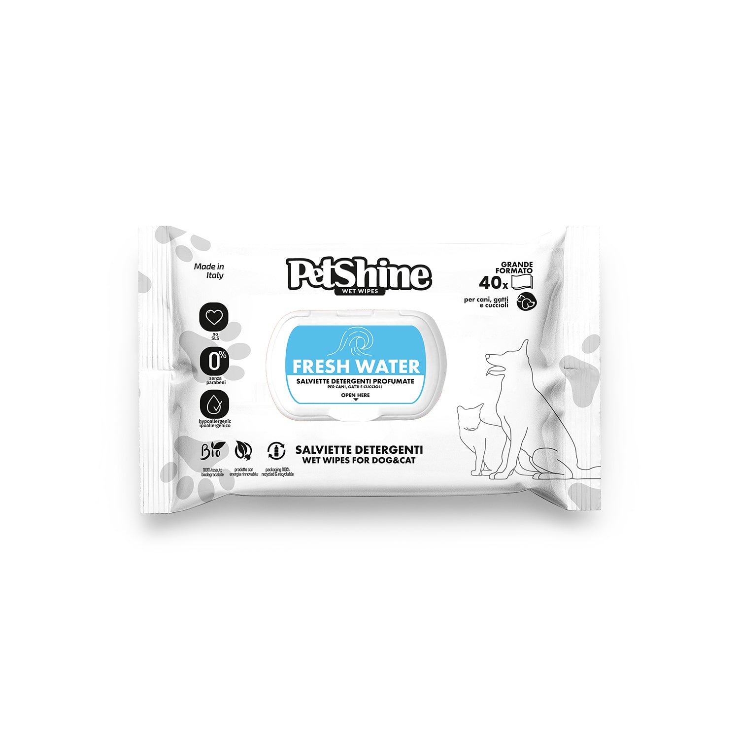 Porrini Lingettes Hygiène Chien/Chat, Eau Fraîche, 40 unités