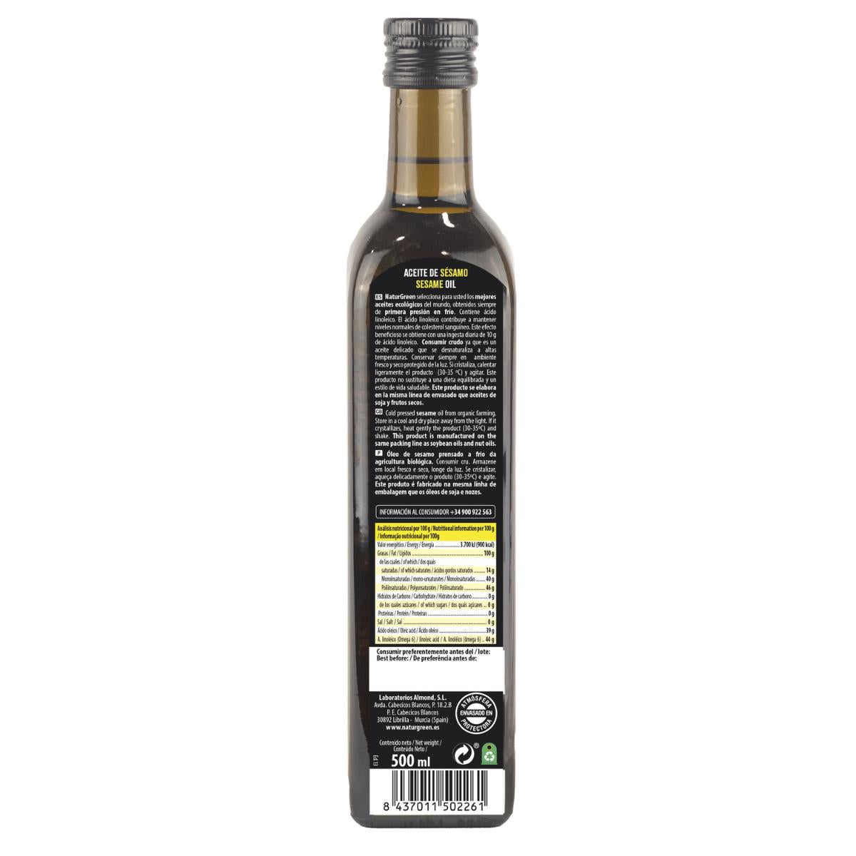 Aceite de Sésamo BIO  NaturGreen. 250 ml