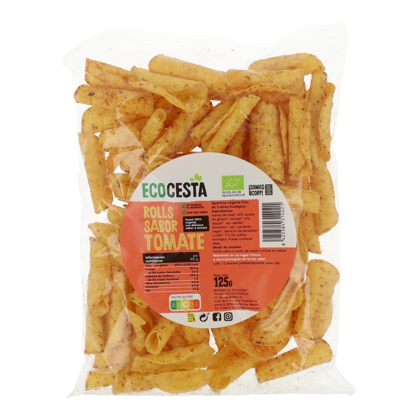 Nachos Bioroll'S Con Tomate Bio, 125 G Ecocesta