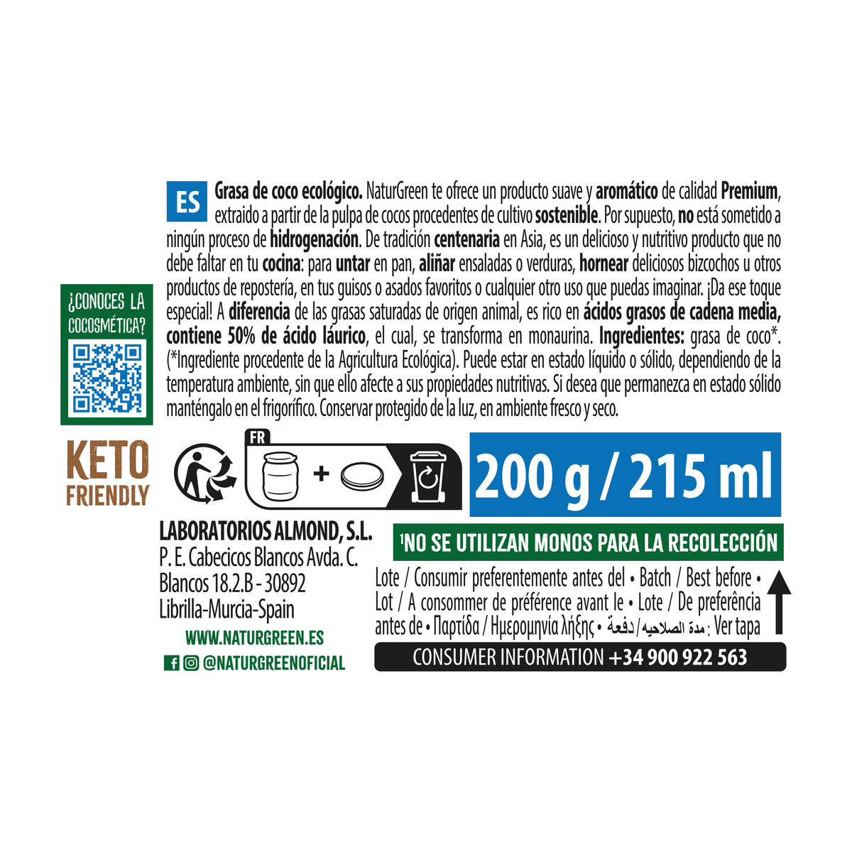 Graisse de coco bio NaturGreen 200 g