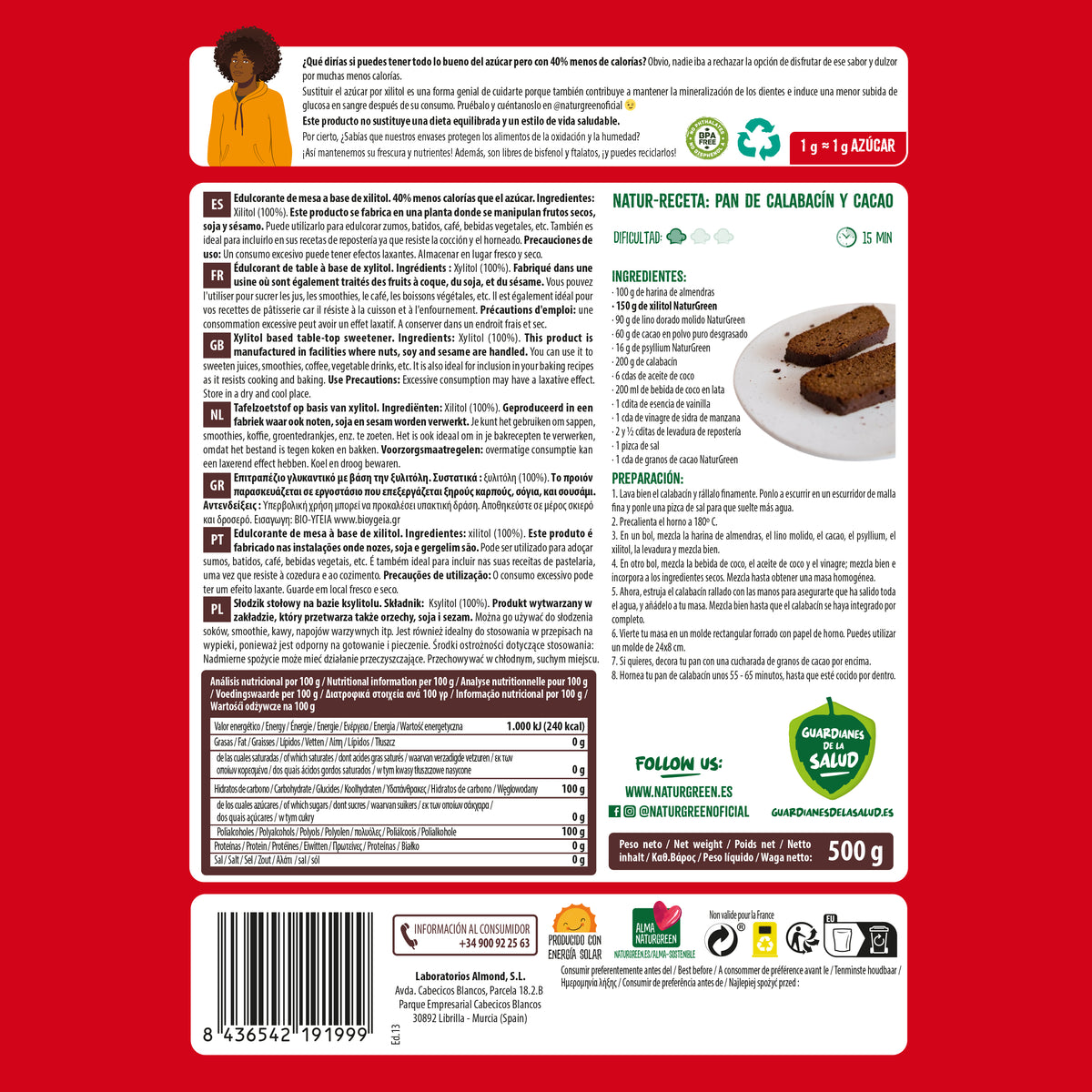 Xylitol Sucre de bouleau Naturgreen 500 g