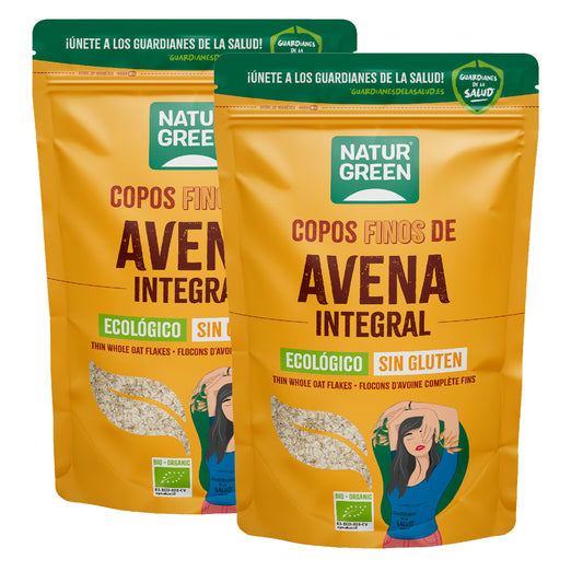 Lot de 2 paquets de flocons d'avoine fins sans gluten bio NaturGreen Lot de 2 paquets de 1 kg