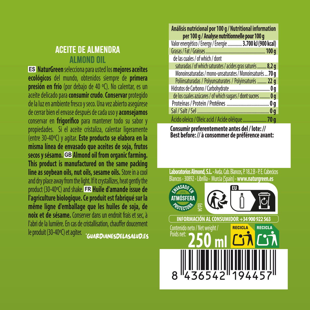 Huile d'amande bio NaturGreen 250 ml
