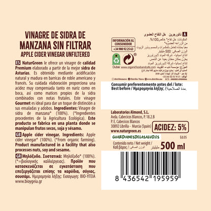 Vinaigre de cidre de pomme bio non filtré NaturGreen 500 ml