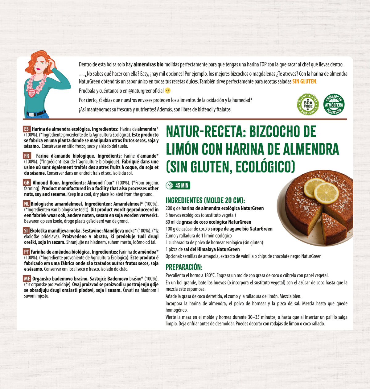 Farine d'amande bio sans gluten NaturGreen 300 g