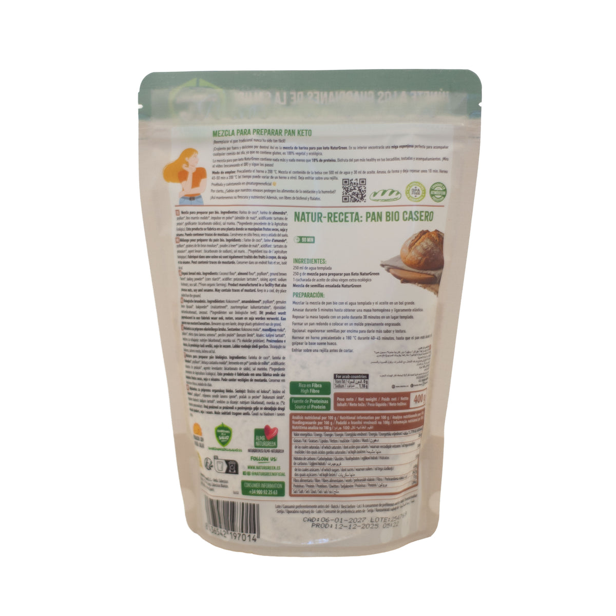 Mélange de farines pour pain Keto sans gluten NaturGreen 400 g