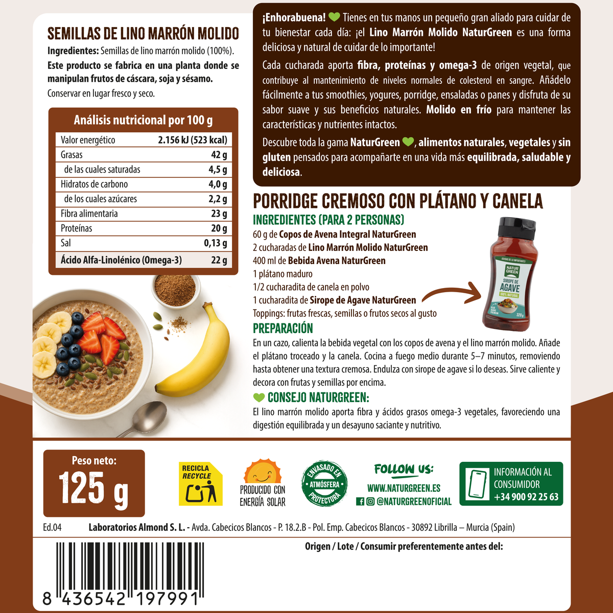 Graines de lin brun moulues NaturGreen 125 g