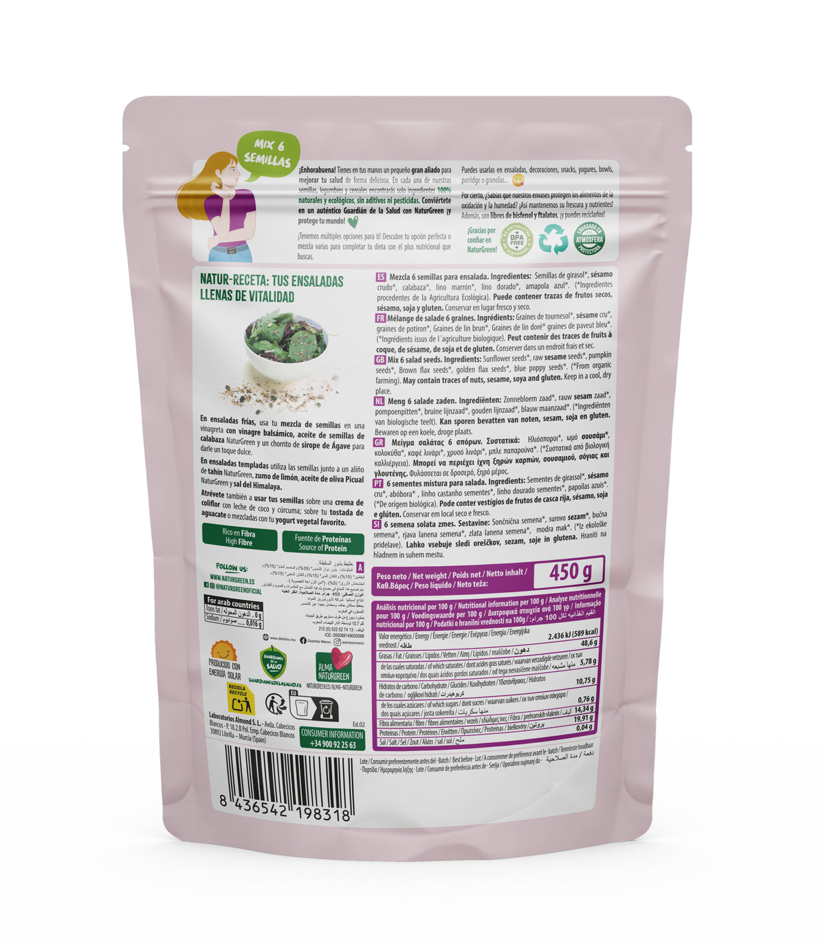 Mélange 6 graines pour salade, NaturGreen, 450 g